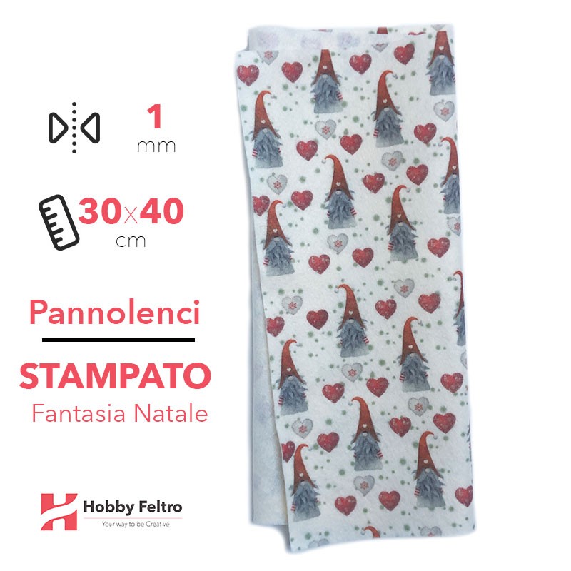 Pannolenci Stampato Natalizio Gnomi Panna 1mm 30x40cm COD.4016-11