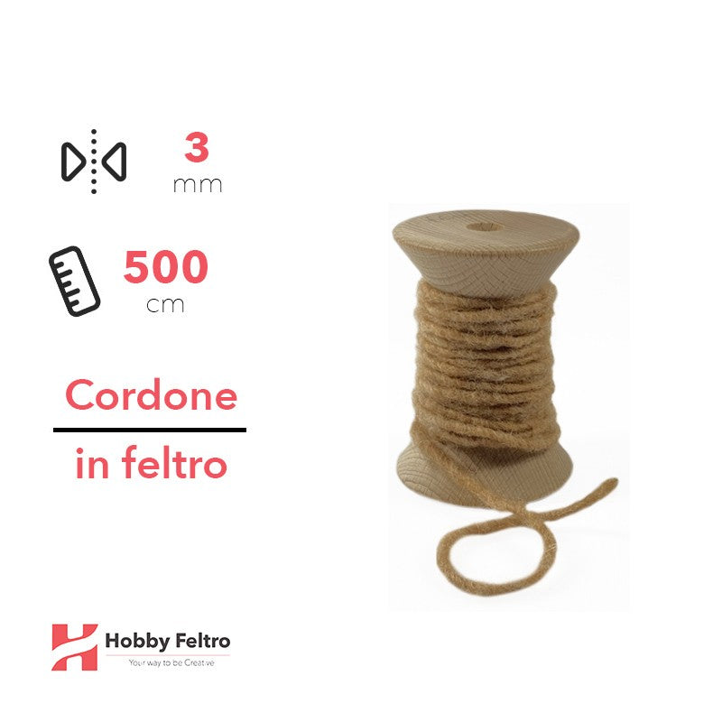 Cordone in Feltro di Lana Cammello 3mm 500cm COD.02