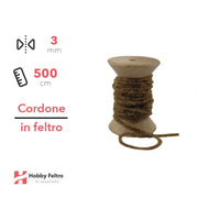 Cordone in Feltro di Lana Marrone Melange 3mm 500cm COD.04