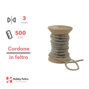 Cordone in Feltro di Lana Tortora Chiaro 3mm 500cm COD.06