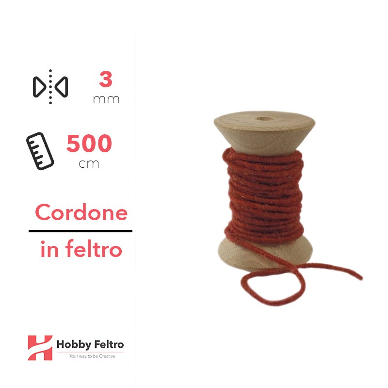Cordone in Feltro di Lana Mattone 3mm 500cm COD.07