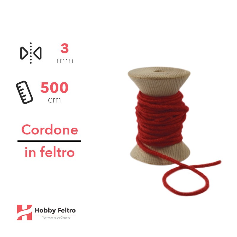Cordone in Feltro di Lana Rosso 3mm 500cm COD.08