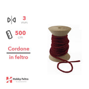 Cordone in Feltro di Lana Bordeaux 3mm 500cm COD.09