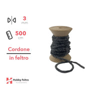 Cordone in Feltro di Lana Antracite 3mm 500cm COD.11