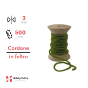 Cordone in Feltro di Lana Verde 3mm 500cm COD.13
