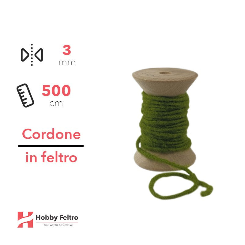Cordone in Feltro di Lana Verde 3mm 500cm COD.13