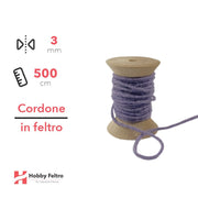 Cordone in Feltro di Lana Viola 3mm 500cm COD.18