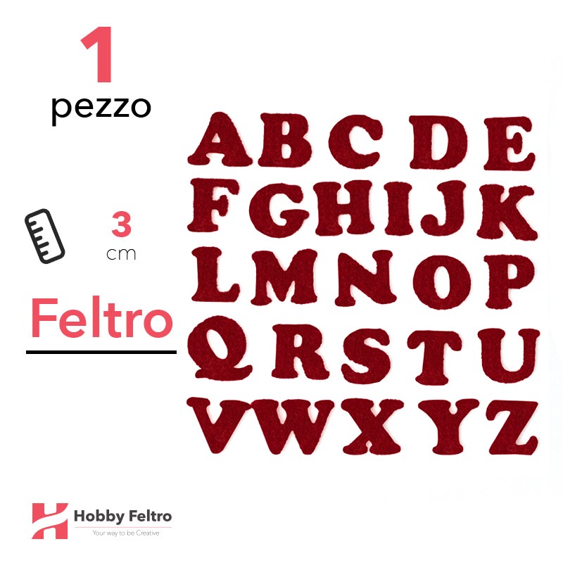 Lettere in Feltro Maiuscole 3cm Bordeaux COD.52