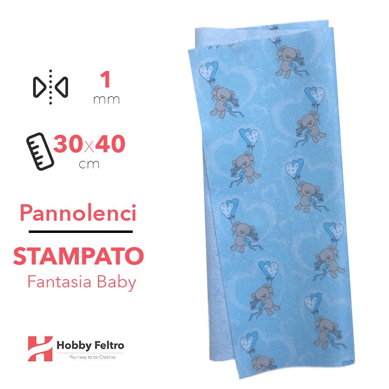Pannolenci Stampato Fantasia Baby Orsetto Palloncini Celeste 1mm 30x40cm COD.20021-8