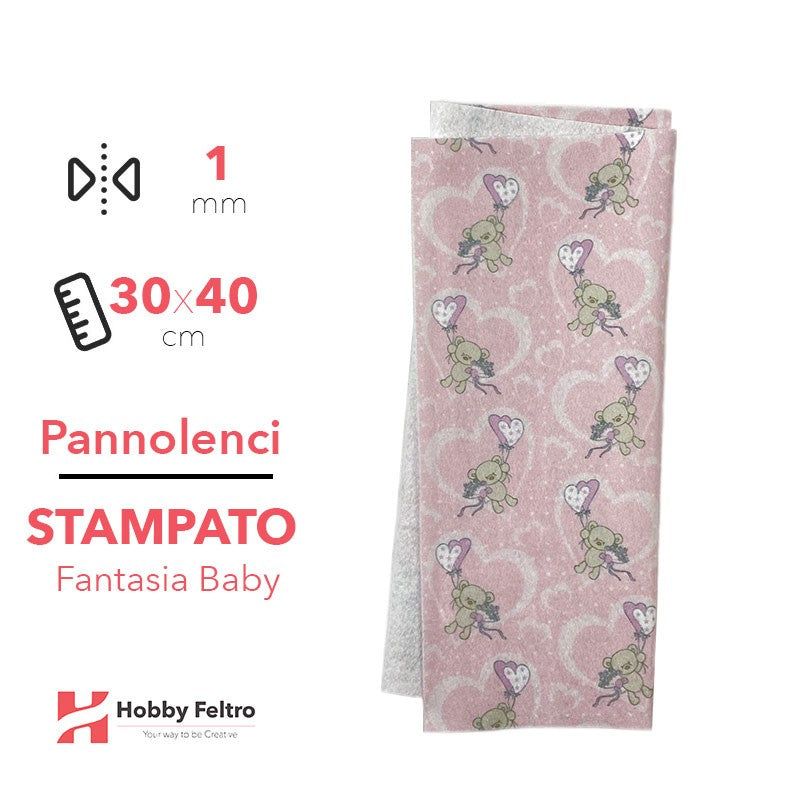 Pannolenci Stampato Fantasia Baby Orsetto Palloncini Rosa 1mm 30x40cm COD.20021-7