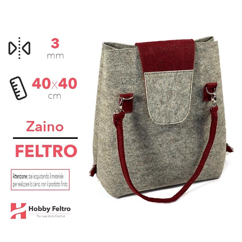 Borsa Zaino in Feltro Grigio Melange Rosso Borgogna COD.49-52