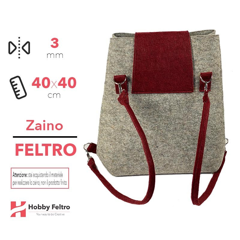 Borsa Zaino in Feltro Grigio Melange Rosso Borgogna COD.49-52