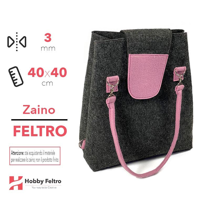 Borsa Zaino in Feltro Antracite Rosa Forte COD.34-68