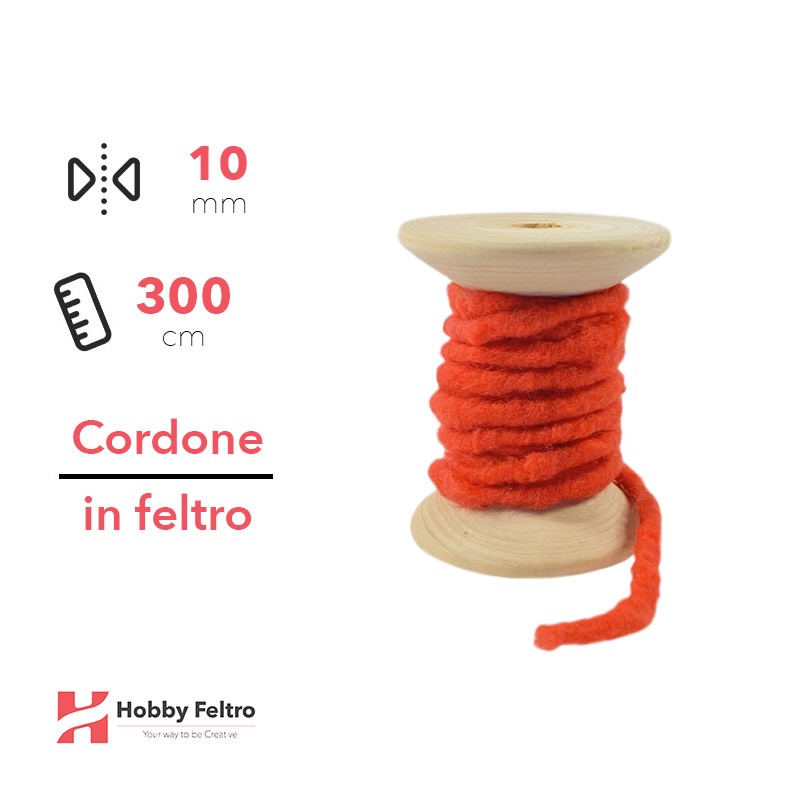 Cordone in Feltro di Lana Rosso Fuoco 10mm 3 metri cG07