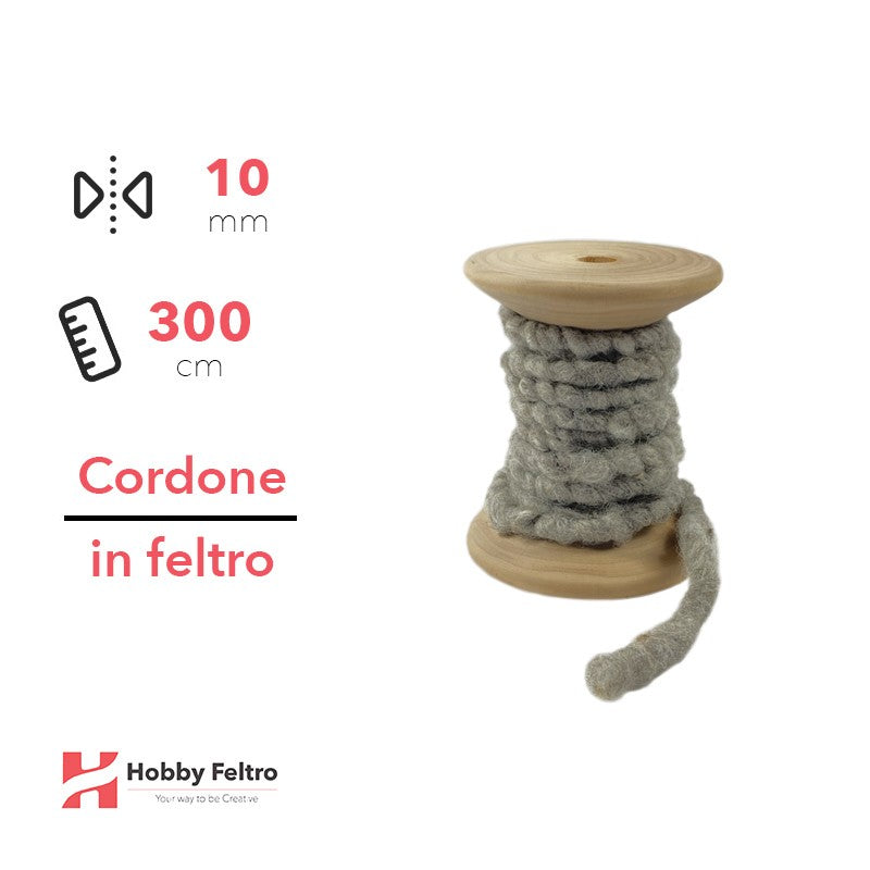 Cordone in Feltro di Lana Grigio 10mm 3 metri cG06