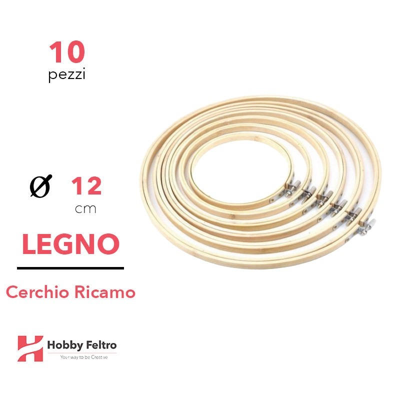 Cerchi per Ricamo punto croce in Legno 12cm KIT 10 pezzi