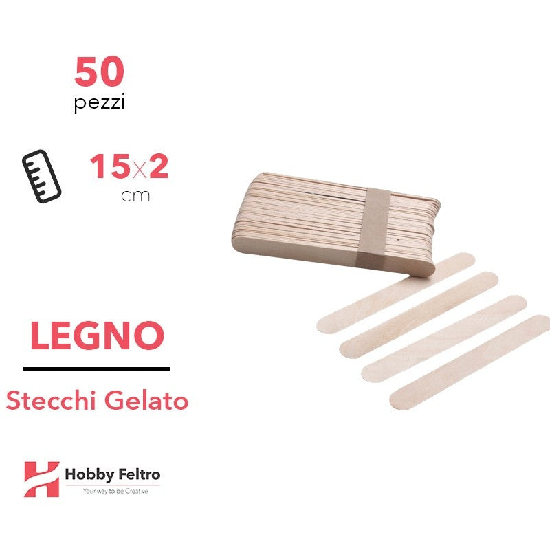 Stecchi gelato in legno naturale medi 15cm KIT 50 Pezzi