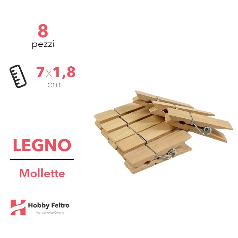 Mollette in legno decorative 7cm KIT 8 Pezzi