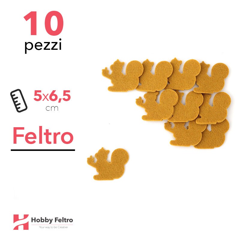 Kit Scoiattolo in Feltro 10 Pezzi 5x6,5cm Colore a Scelta