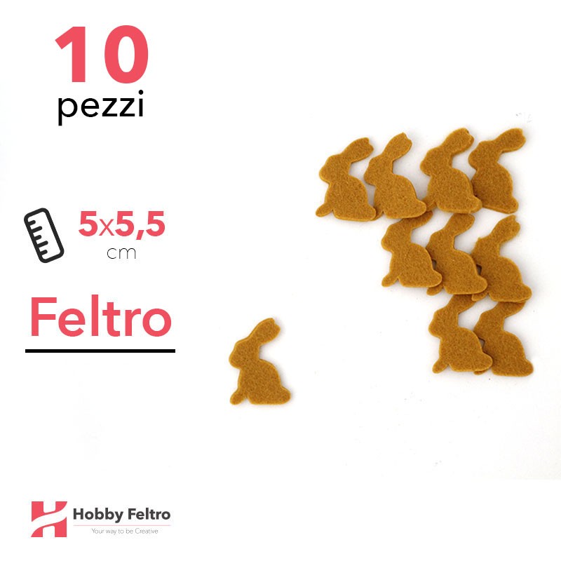 Kit Coniglietto in Feltro 10 Pezzi 5x5,5cm Colore a Scelta