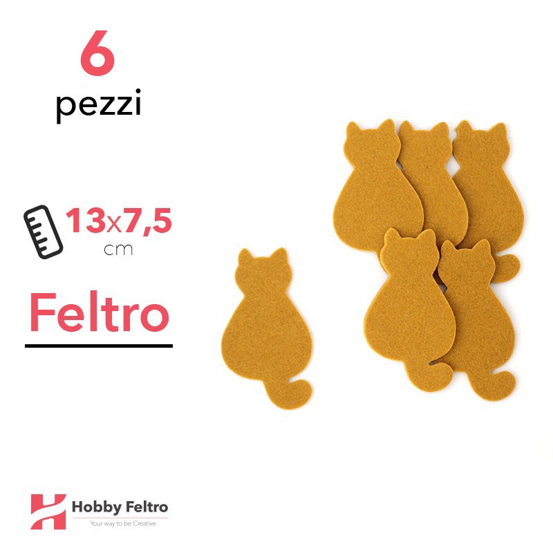Kit Gatto (Grande) Retro in Feltro 6 Pezzi 13x7,5cm