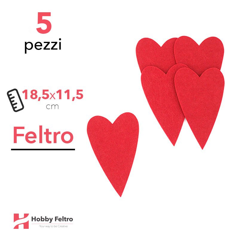 Kit Cuore Ovale Grande in Feltro 5 Pezzi 18,5x11,5cm Colore a Scelta