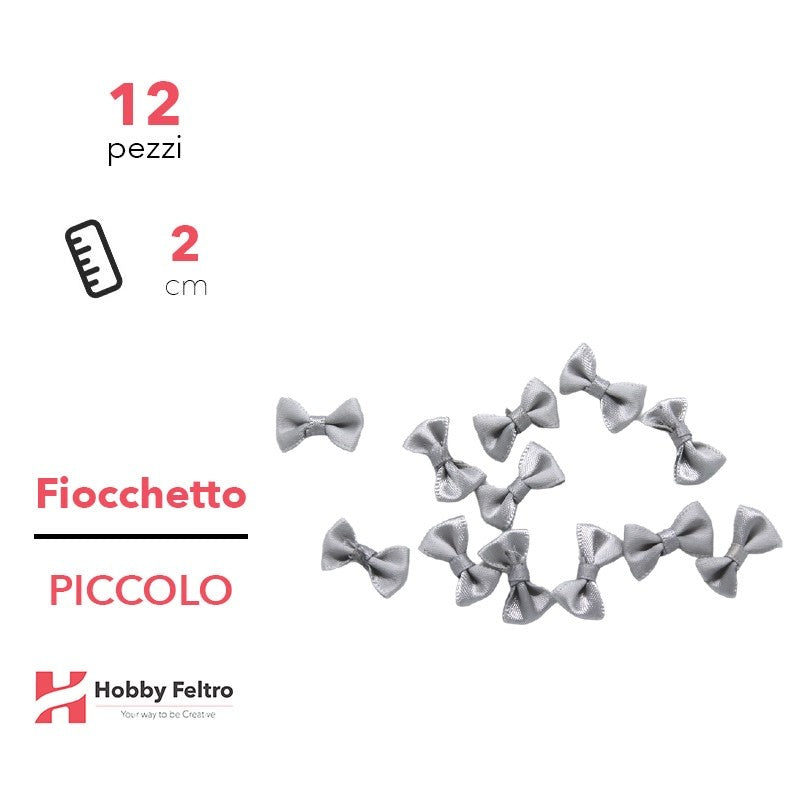 Fiocchetti in Raso colorati Argento 2cm KIT Piccolo 12 Pezzi COD.19