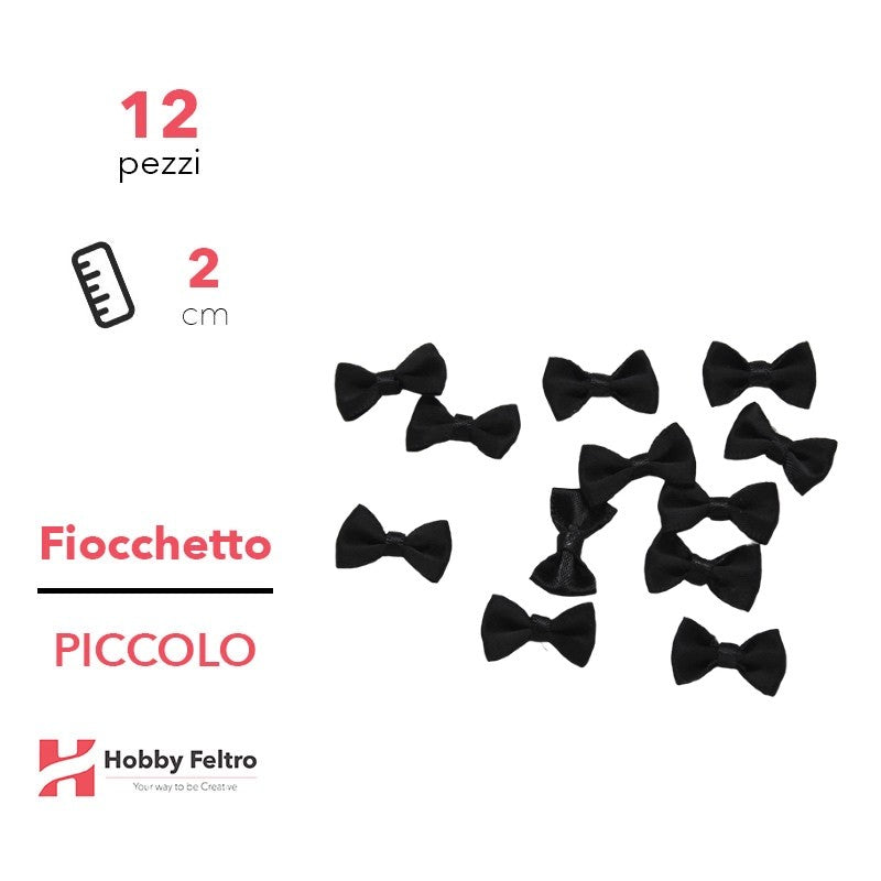 Fiocchetti in Raso colorati Nero 2cm KIT Piccolo 12 Pezzi COD.20