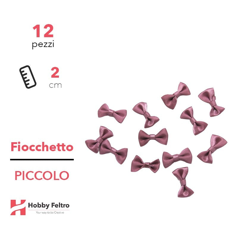 Fiocchetti in Raso colorati Rosa Antico 2cm KIT Piccolo 12 Pezzi COD.13