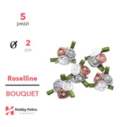 Bouquet Roselline colorate in Raso Bianco Grigio Rosa 2cm KIT 5 Pezzi COD.02