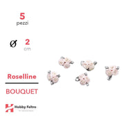 Bouquet Roselline colorate in Raso Grigio Rosa Chiaro 2cm KIT 5 Pezzi COD.10