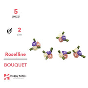Bouquet Roselline colorate in Raso Salmone Viola Giallo 2cm KIT 5 Pezzi COD.07