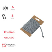Cordoncino Grosso Grigio 8mm Confezione 5 metri COD.a6