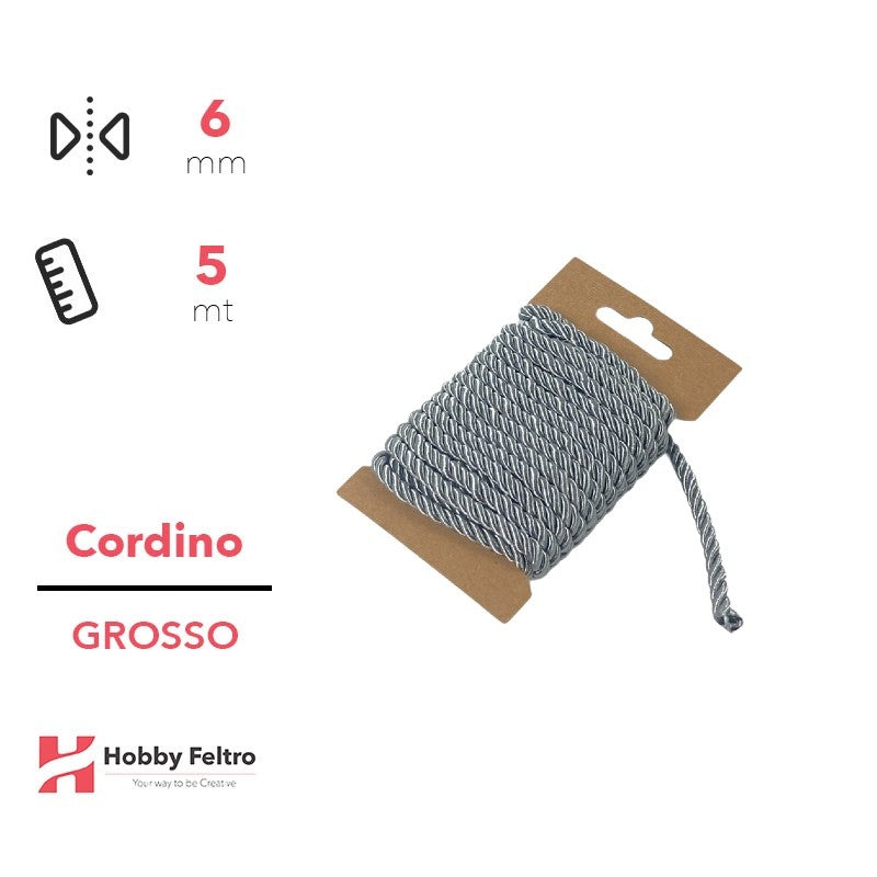 Cordoncino Grosso Grigio 8mm Confezione 5 metri COD.a6