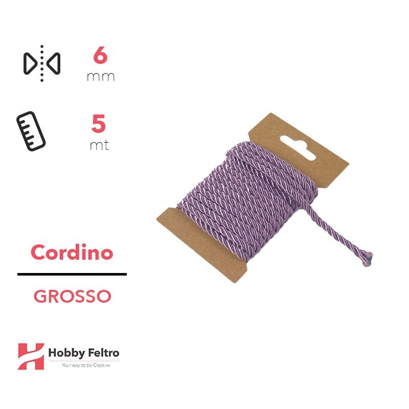 Cordoncino Grosso Lilla 8mm Confezione 5 metri COD.a10