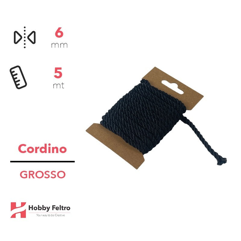 Cordoncino Grosso Nero 8mm Confezione 5 metri COD.a12