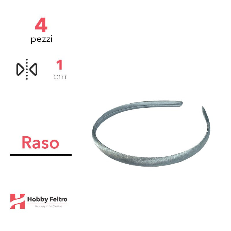 Cerchietti in raso 1 cm - Argento codice 17 - Kit 4 pezzi