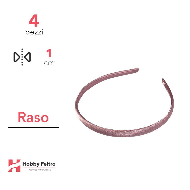Cerchietto per Capelli Raso 1cm Kit 4 Pezzi Rosa Confetto COD.05