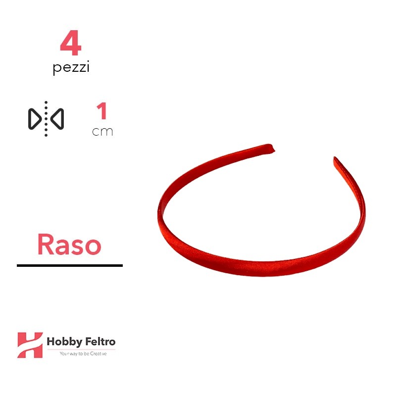 Cerchietto per Capelli Raso 1cm Kit 4 Pezzi Rosso COD.34