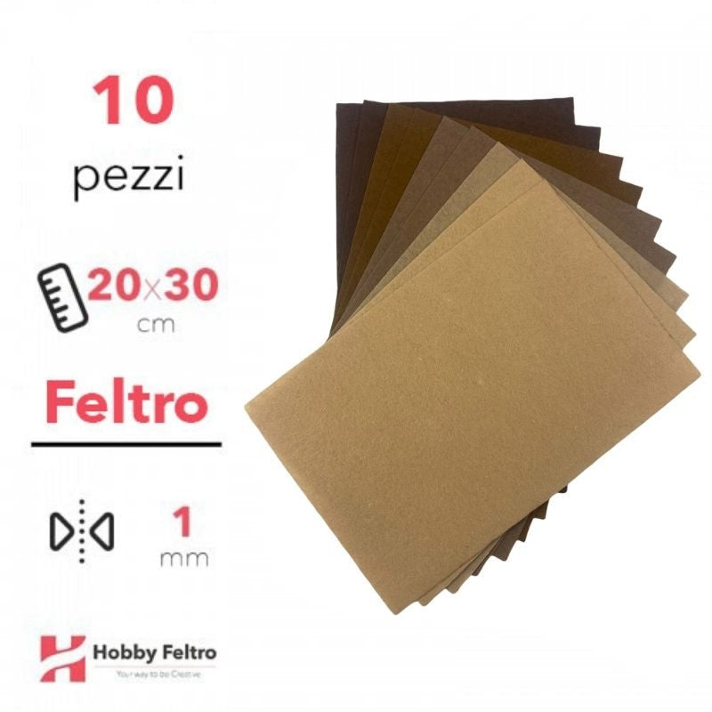 Feltro Nuance Marrone 1mm 20x30cm Offerta 10 pezzi