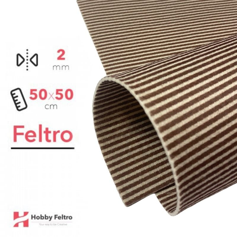 Feltro Stampato Fantasia 50x50cm 2mm Sfondo Beige e righe Marroni COD.03