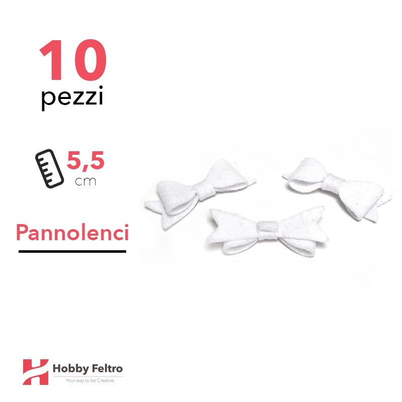 Fiocchetto Papillon Pannolenci 10 Pezzi Bianco COD.01