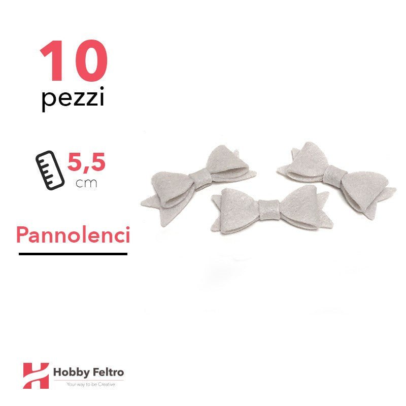Fiocchetto Papillon Pannolenci 10 Pezzi Grigio Argento COD.08