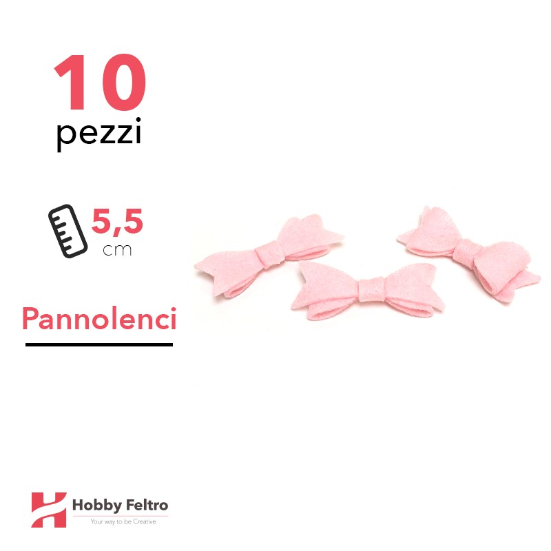 Fiocchetto Papillon Pannolenci 10 Pezzi Rosa COD.13