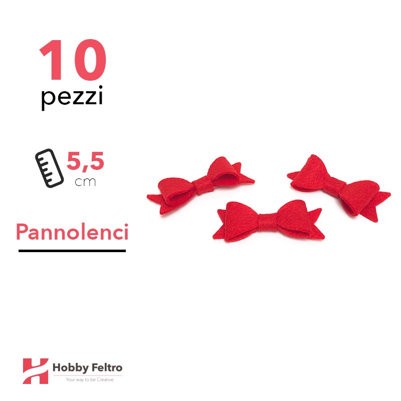 Fiocchetto Papillon Pannolenci 10 Pezzi Rosso Acceso COD.25