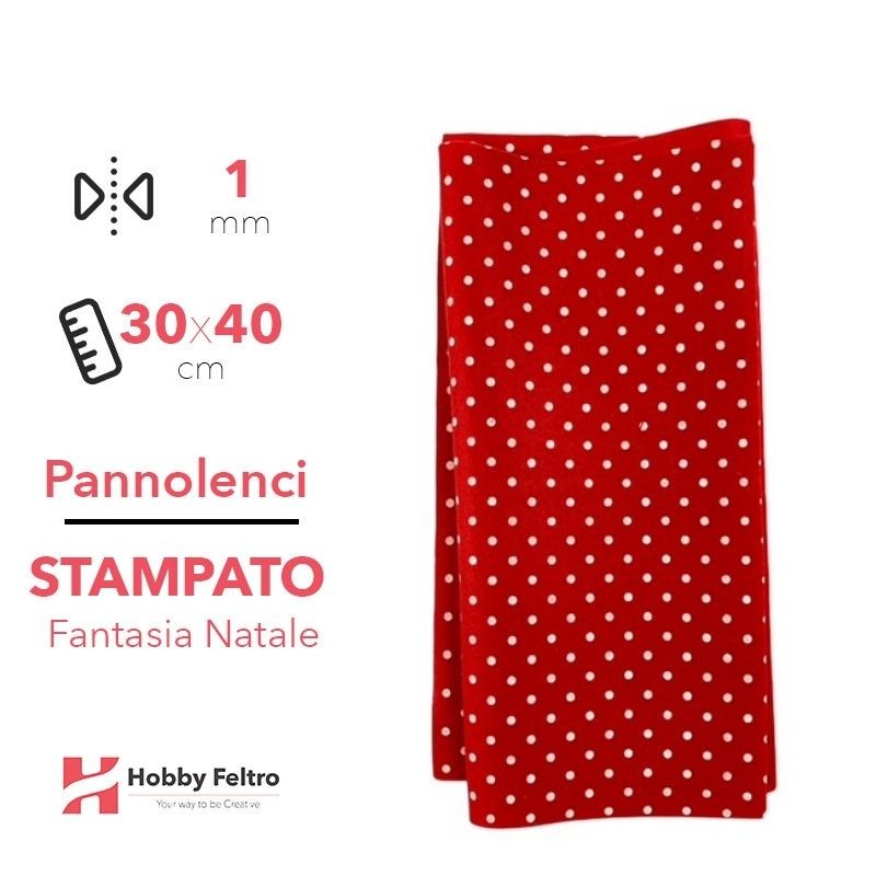Pannolenci Stampato Natalizio Rosso Pois 1mm 30x40cm COD.stp2