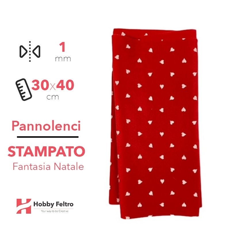 Pannolenci Stampato Natalizio Rosso Cuoricini 1mm 30x40cm COD.stp1