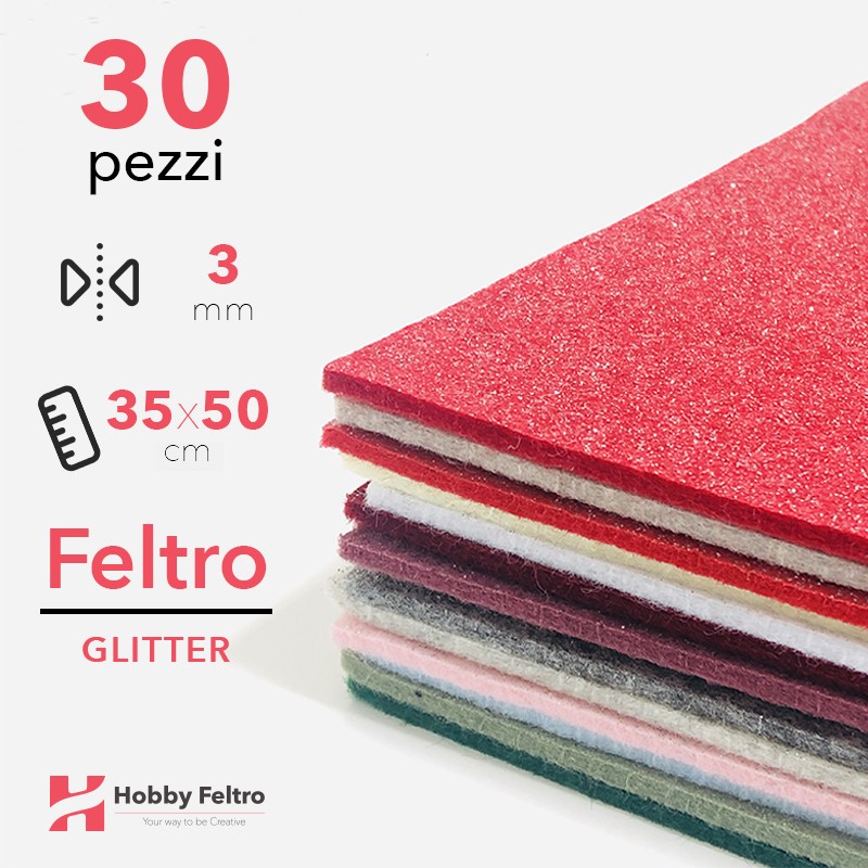 Kit Risparmio Feltro Glitter 35x50cm 3mm 30 pezzi