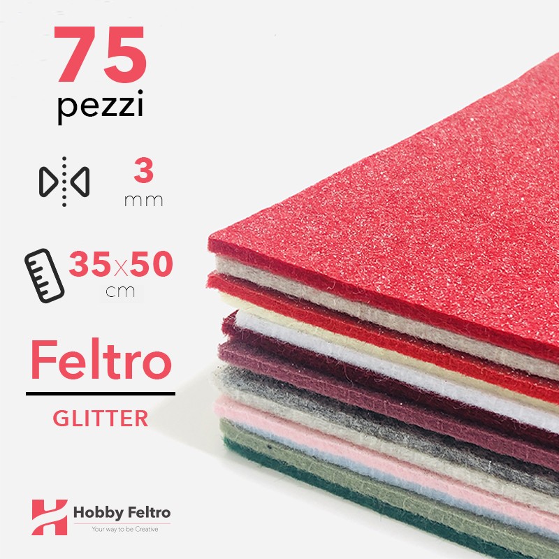 Kit Risparmio Feltro Glitter 35x50cm 3mm 75 pezzi