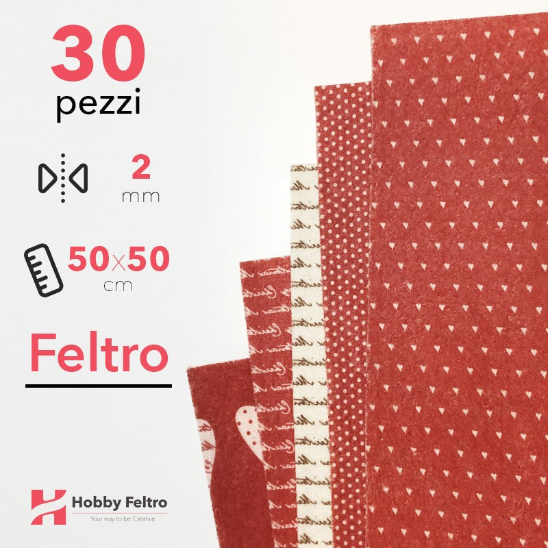 Kit Risparmio Feltro Stampato Fantasia 50x50cm 2mm 30 pezzi
